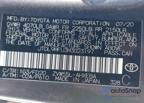 2021 Toyota Prius Le Awd-E from USA, damaged, VIN JTDL9MFU3M3023197